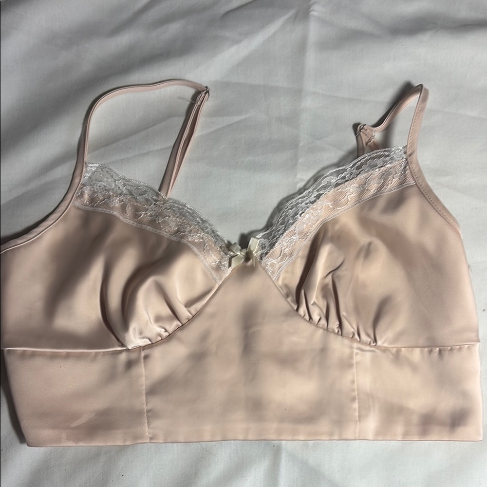 Satin Lace Trim Bralette in Cream